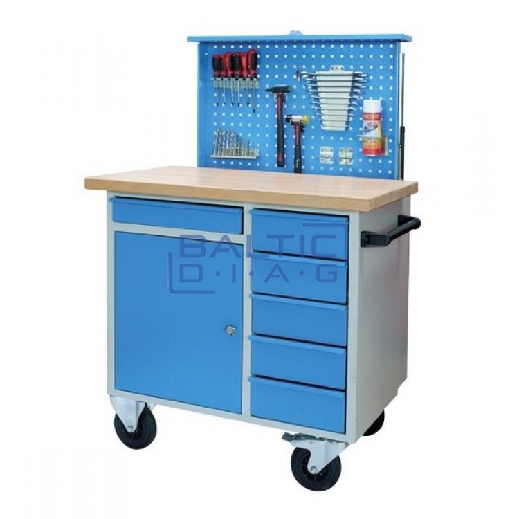 Mobile workbench with pull-out perforated wall Rotino