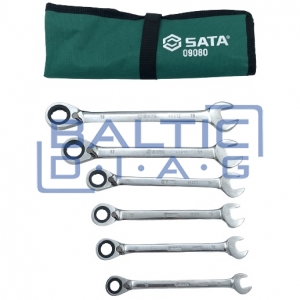 Combination wrench set with reverse ratchet 6pcs.
