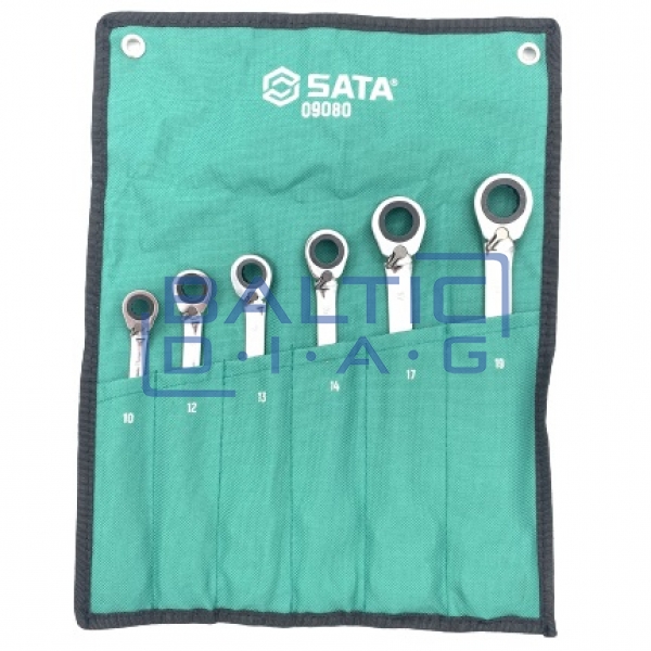 Combination wrench set with reverse ratchet 6pcs.