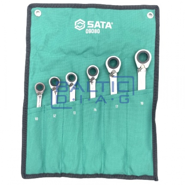 Combination wrench set with reverse ratchet 6pcs.