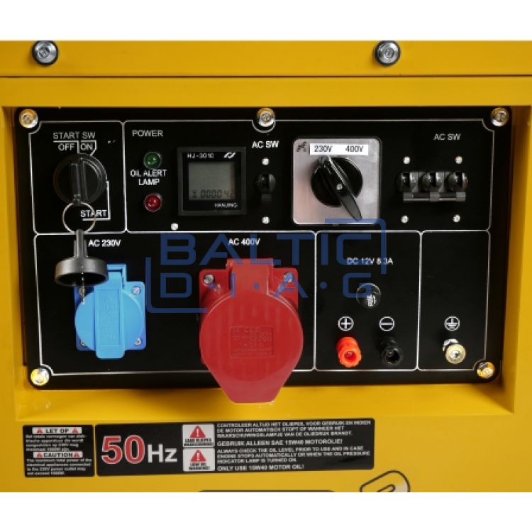 Uždaros konstrukcijos dyzelinis generatorius 230 V / 400 V, 7,5 kW