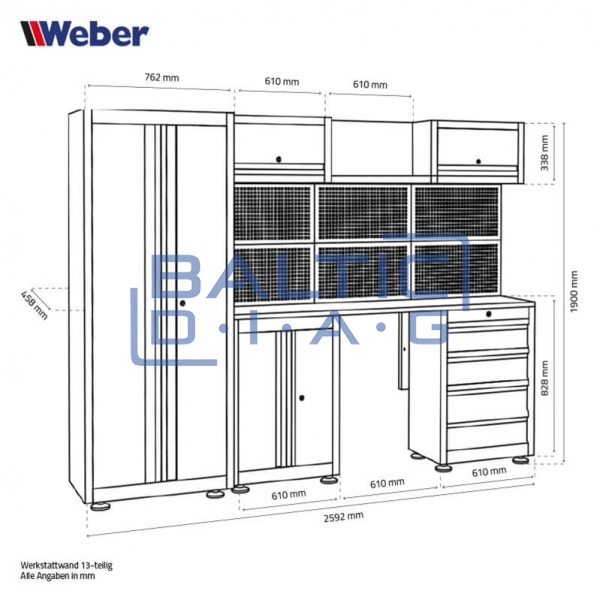 Professional 13-piece workshop cabinet system Weber 450