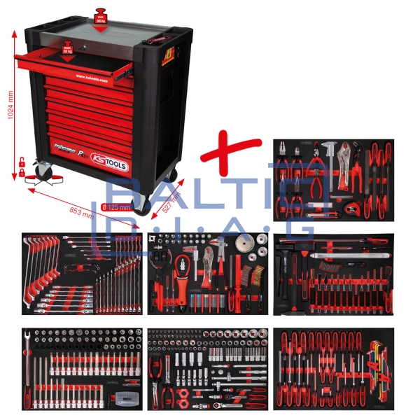 Тележка для инструментов Performanceplius P10 с 397 инструментами и 8 ящиками.