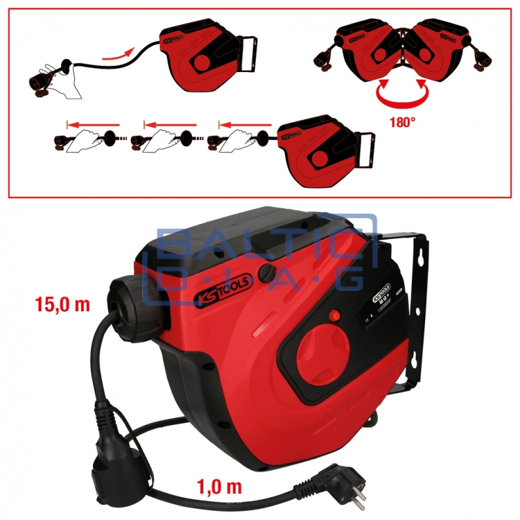 Workshop cable reel KS Tools, 15 m, 1.5 mm²