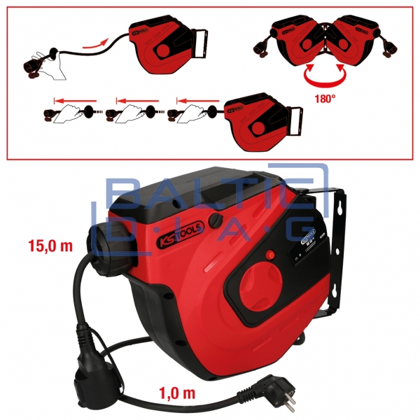 Барабан для мастерской KS Tools, 15 м, 1,5 мм²