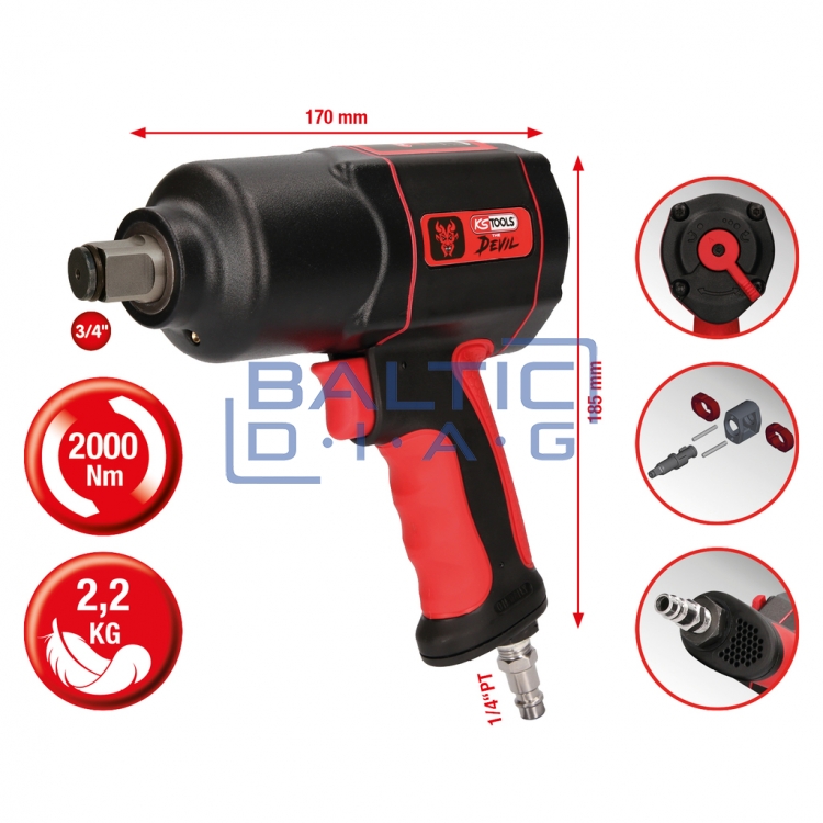 3/4 ”KS Tools THE DEVIL high performance pneumatic impact wrench, 2000 Nm