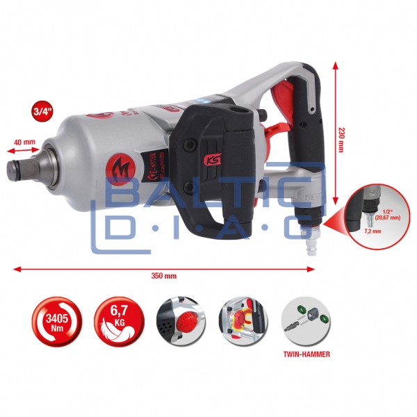 3/4 ”KS Tools superMONSTER high performance impact wrench, pneumatic, 3405 Nm