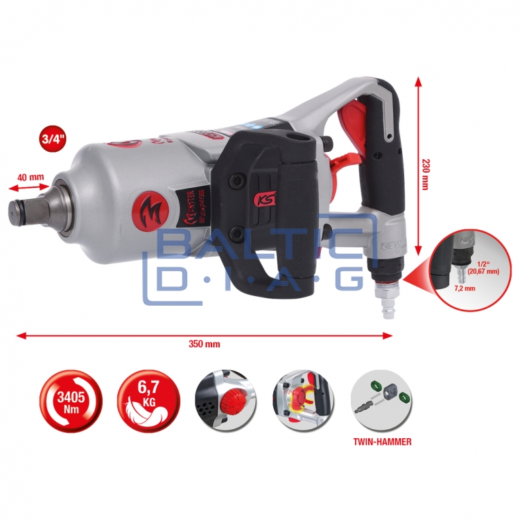 3/4 ”KS Tools superMONSTER high performance impact wrench, pneumatic, 3405 Nm