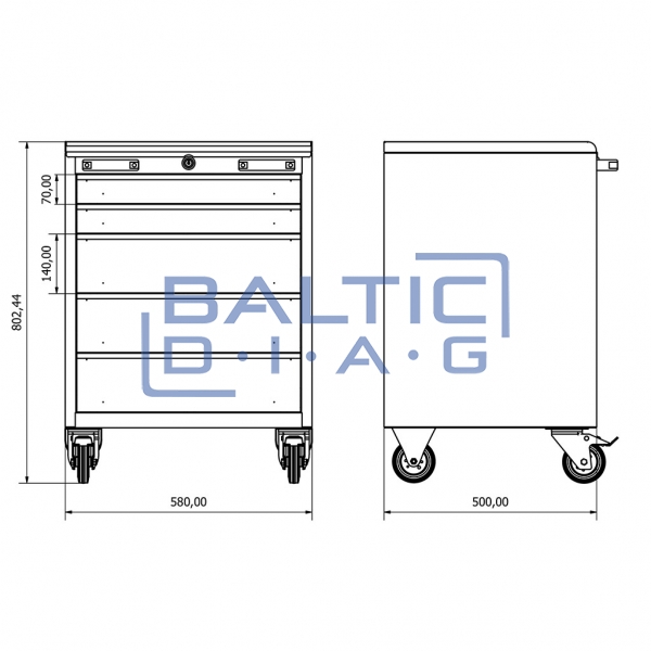 Mobile workshop cabinet with five drawers Valkenpower