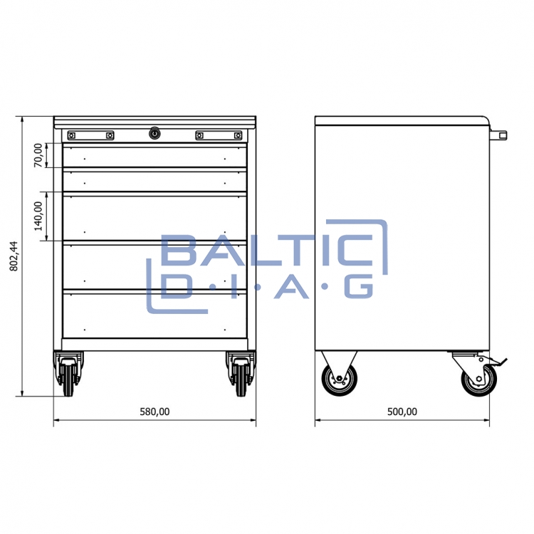 Mobile workshop cabinet with five drawers Valkenpower