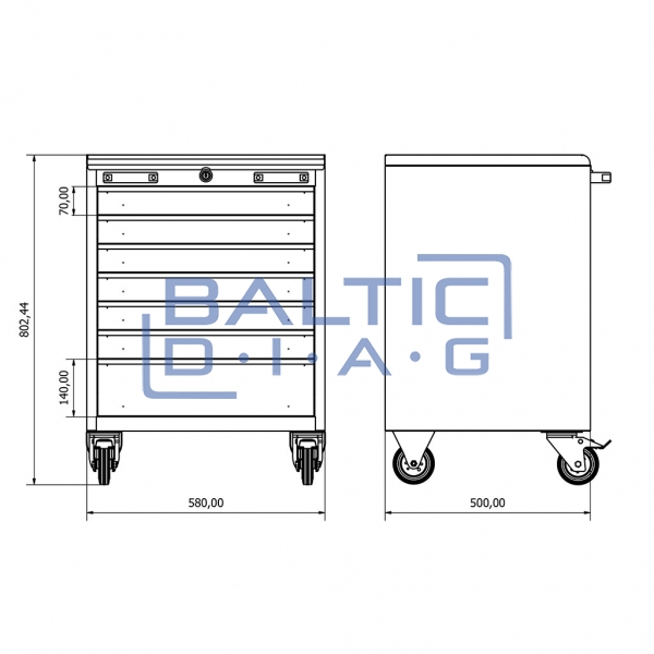 Mobile workshop cabinet with seven drawers Valkenpower