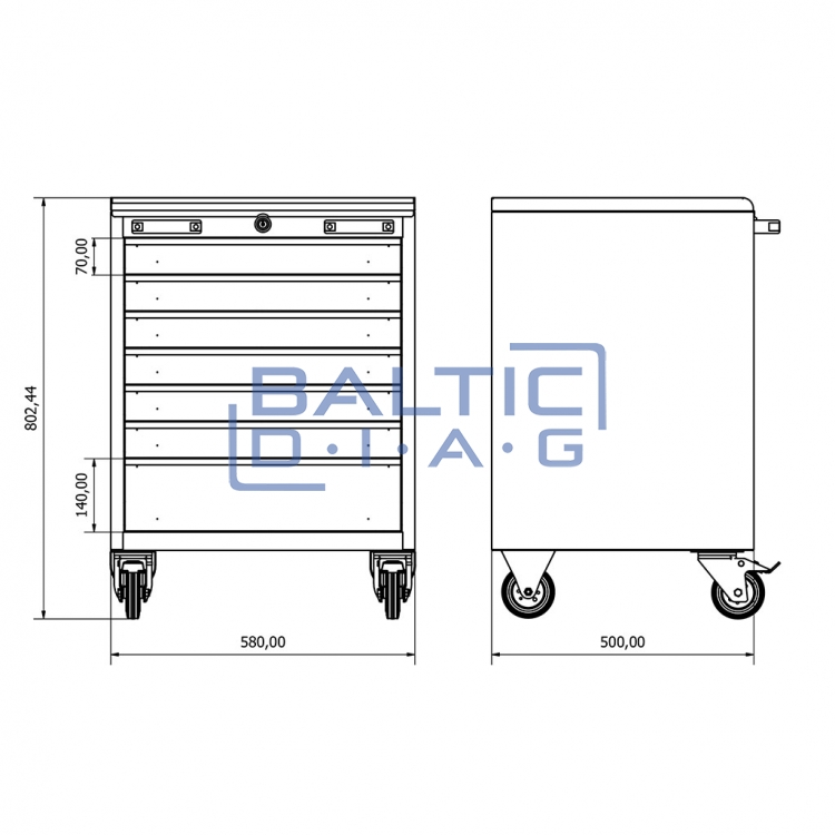 Mobile workshop cabinet with seven drawers Valkenpower