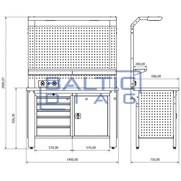 Workbench with perforated panel Bullram Valkenpower