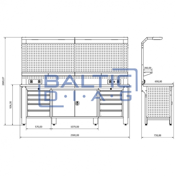 Workbench with fixed cabinets Bullram Valkenpower