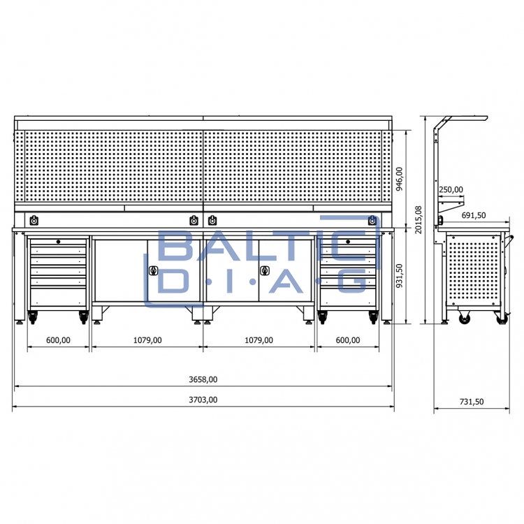 Workbench with perforated panel Valkenpower ver. 3