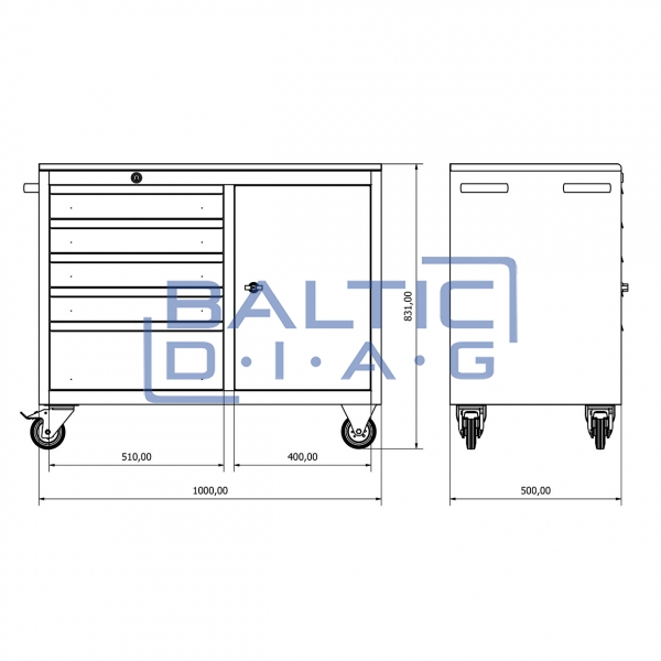 Tool trolley with 5 drawers and 1 door Valkenpower