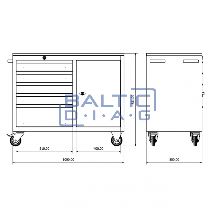 Tool trolley with 5 drawers and 1 door Valkenpower