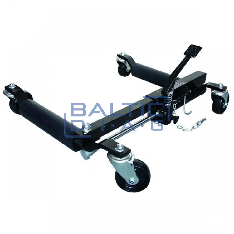 Hydraulic wheel positioning dolly for tires up to 12" wide