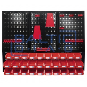 Hanging perforated wall for tools with 52 parts
