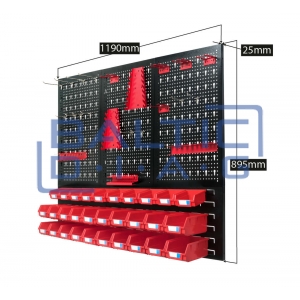 Hanging perforated wall for tools with 52 parts