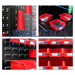 Hanging perforated wall for tools with 52 parts