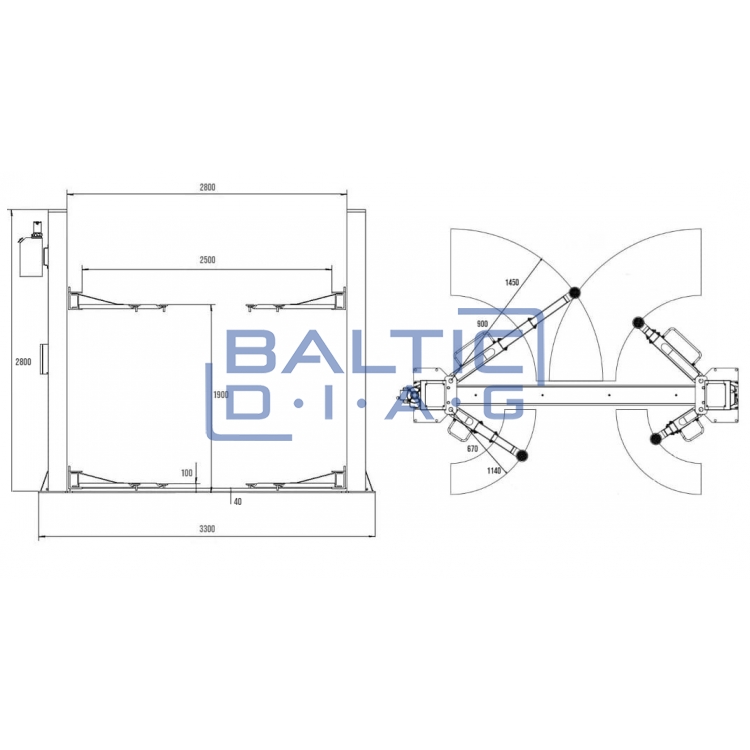Two column post lift with electromagnetic locking, 2 + 3 - stage claws 4t BD-4000EL3