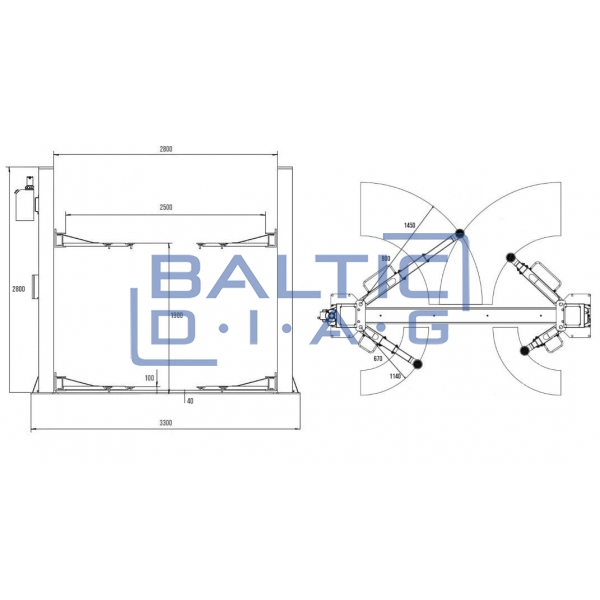 Two column post lift with electromagnetic locking, 2 + 3 - stage claws 4t BD-4000EL3
