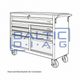Mobile workshop trolley with 9 drawers and wooden worktop, filled with 298 tools