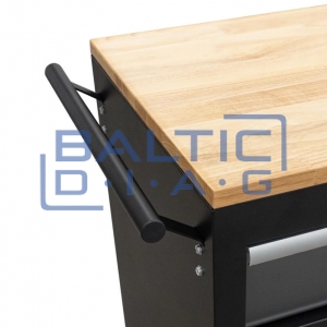 Mobile workshop trolley with 9 drawers and wooden worktop, filled with 298 tools