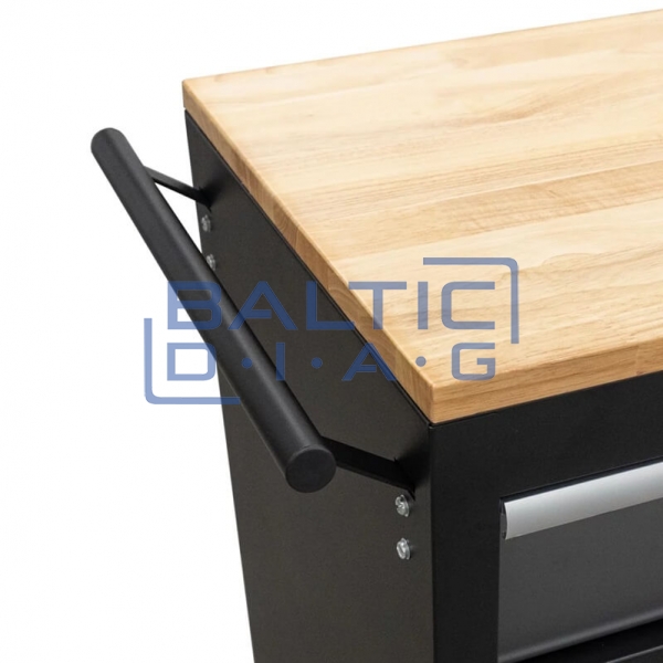 Mobile workshop trolley with 9 drawers and wooden worktop, filled with 298 tools