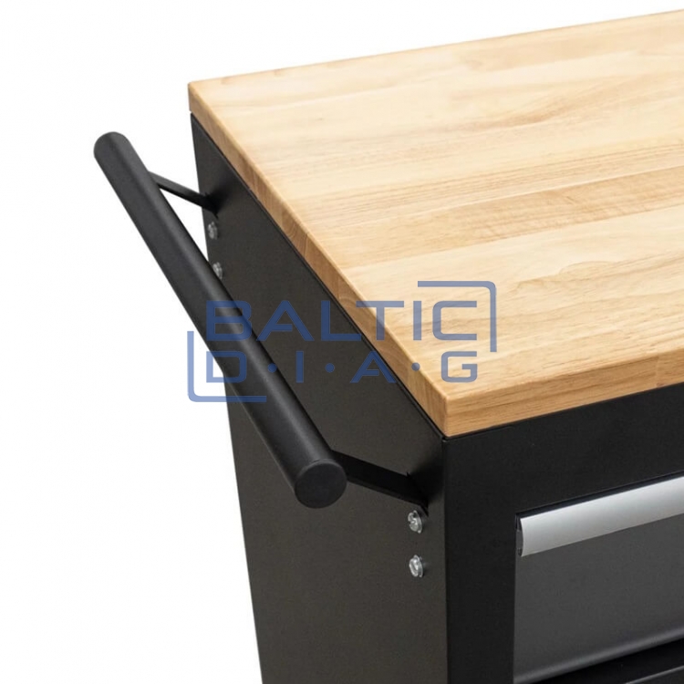 Mobile workshop trolley with 9 drawers and wooden worktop, filled with 298 tools