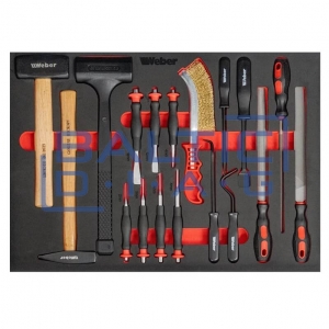 Mobile workshop trolley with 9 drawers and wooden worktop, filled with 298 tools