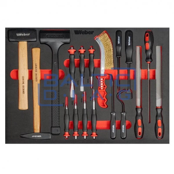 Mobile workshop trolley with 9 drawers and wooden worktop, filled with 298 tools