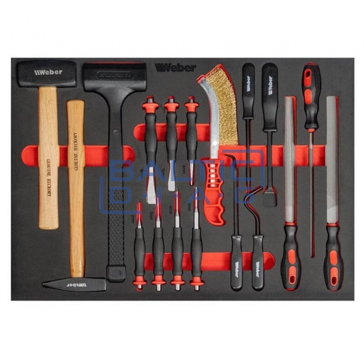 Mobile workshop trolley with 9 drawers and wooden worktop, filled with 298 tools