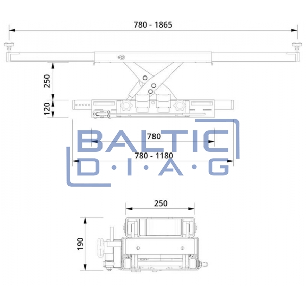 Extra wide pneumo-hydraulic jacking beam AC-Hydraulic 2.6 tons