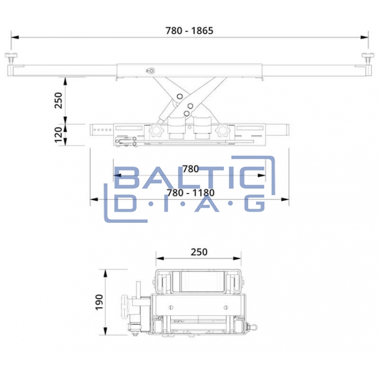 Ypatingai platus pneumo-hidraulinis ašies keltuvas AC-Hydraulic 2,6 tonos
