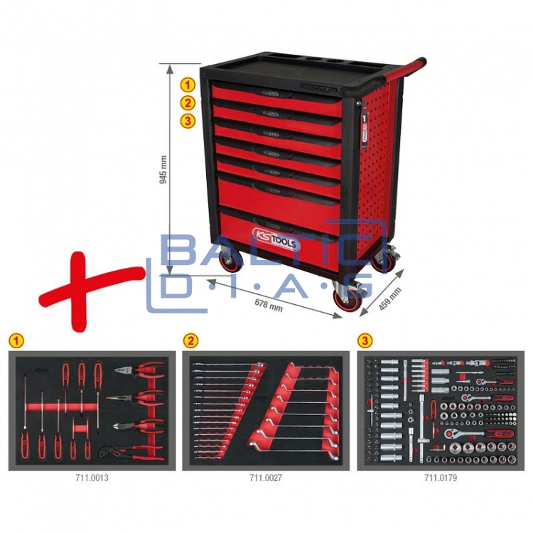 RACINGline tool trolley with 7 drawers and 215 tools