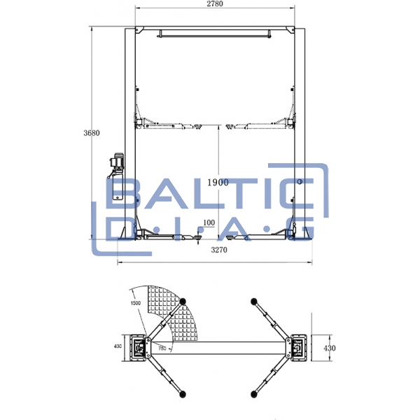 Double post lift with over top synchronization and 3 + 3 arms, 4T BD-4000VM33