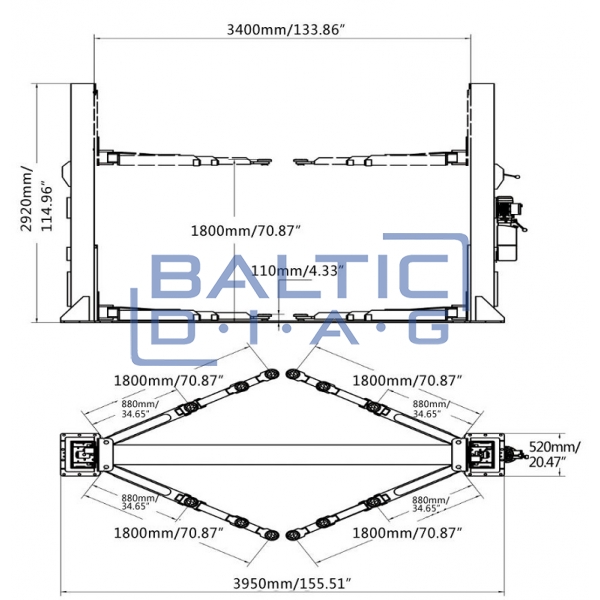 Two post lift for minibuses, 5T BD-5000M