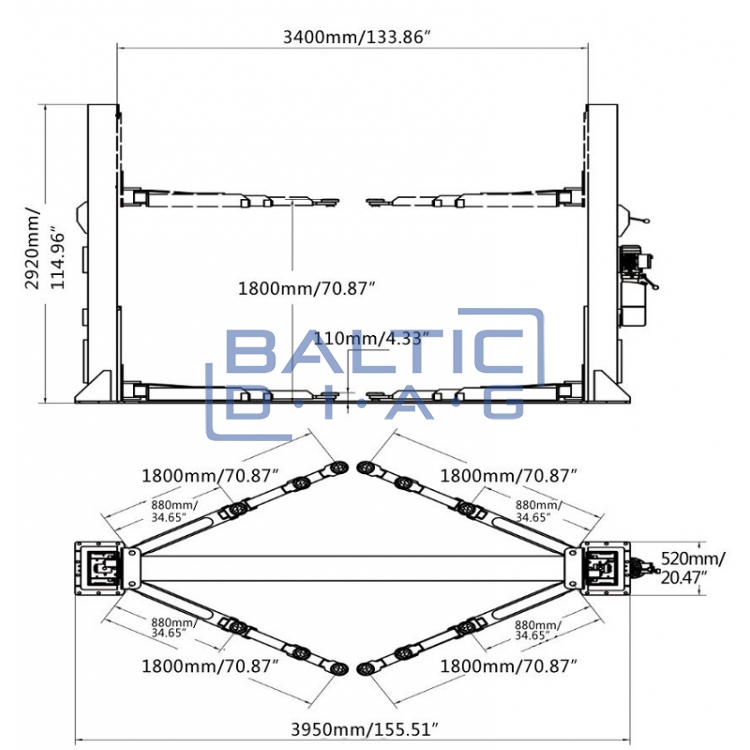 Two column lifter with mechanical pawl locking, 5T BD-5000M