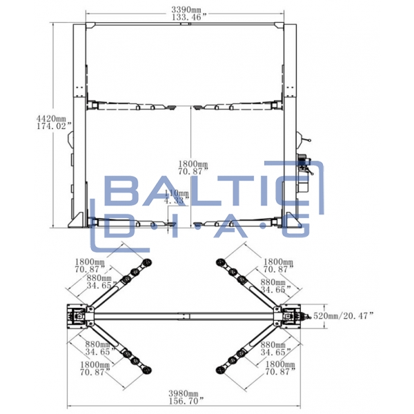 Two post lift for minibuses, 5T BD-5000VM