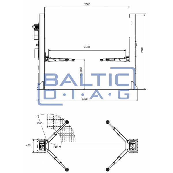 Double post lifter with electromagnetic safety locking, 3 + 3-steps arms 4t BD-4000EL33