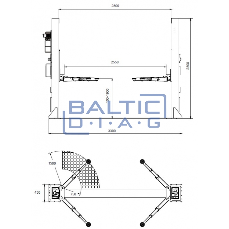 Dviejų kolonų keltuvas su elektromagnetiniu fiksavimu, 3 + 3 pakopų letenomis 4t BD-4000EL33