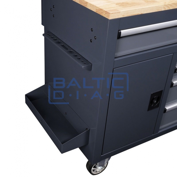Mobile workbench with wall and wooden table top