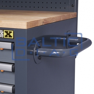 Mobile workbench with wall and wooden table top