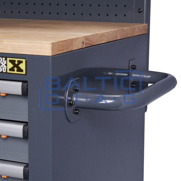 Mobile workbench with wall and wooden table top