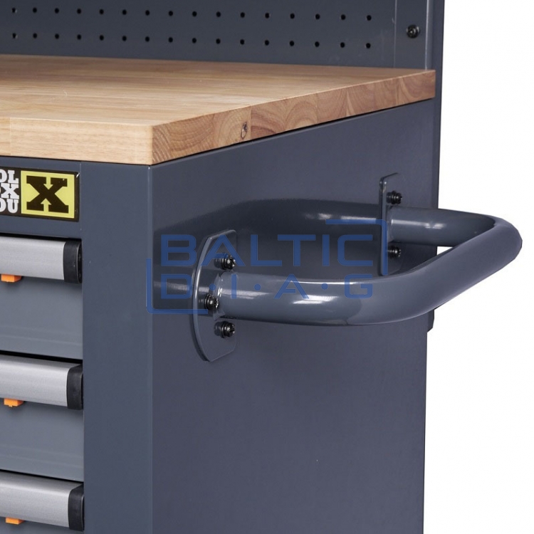 Mobile workbench with wall and wooden table top