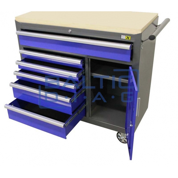 Mobile tool trolley with 6 drawers and cabinet