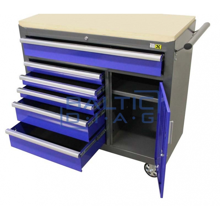 Mobile tool trolley with 6 drawers and cabinet