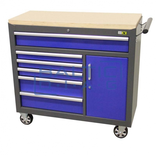 Mobile tool trolley with 6 drawers and cabinet